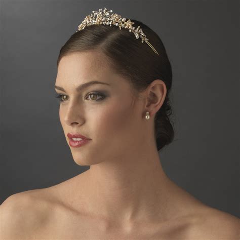 Champagne And Gold Rhinestone Tiara Elegant Bridal Hair Accessories