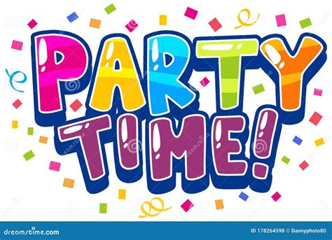 Font Design For Word Party Time With Cofetti In Background Stock Vector