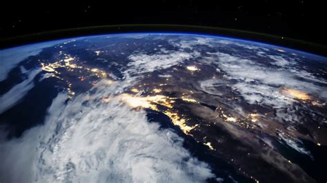 Earth From Space Ocean Moon Glint And City Night Lights