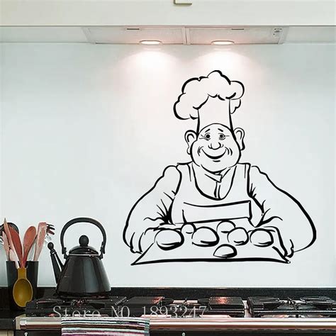 New Creative Man Chef Buns Baking Chef Bakery Server Mural Art Vinyl
