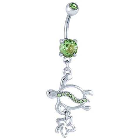 Green Cz Turtle Flower Dangle Belly Button Ring At Freshtrends Com