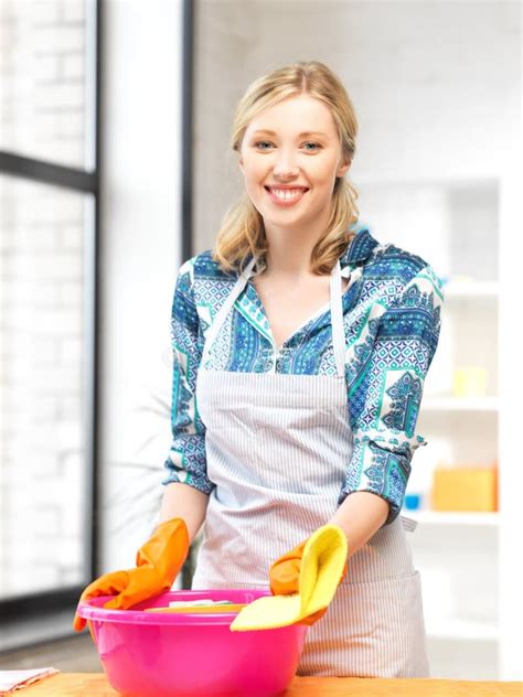 Housewife Washing Dish At The Kitchen Stock Photo Image Of Caucasian Adorable