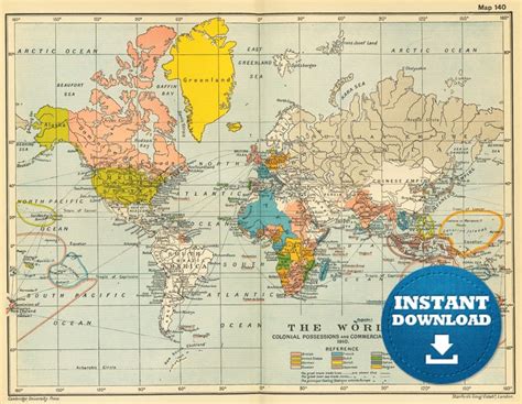 Digital Atlas World Map Printable Download Vintage Colorful Etsy