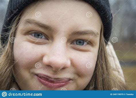 Close Up Portrait Of Cute Teen Girl Outdoors Stock Image Image Of