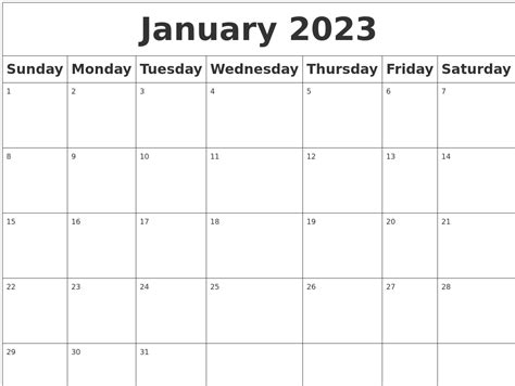 January 2023 Blank Calendar