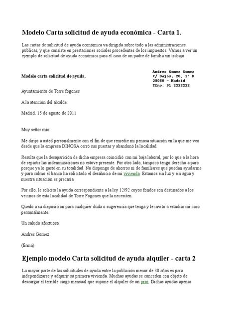 Modelo Carta Solicitud De Ayuda Económica