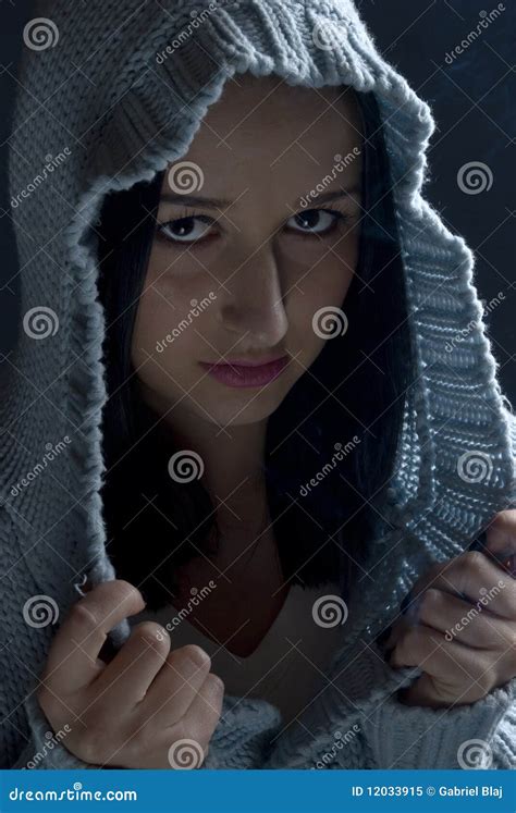 Portrait Of Girl In Hood In Dark Stock Image Image Of Female