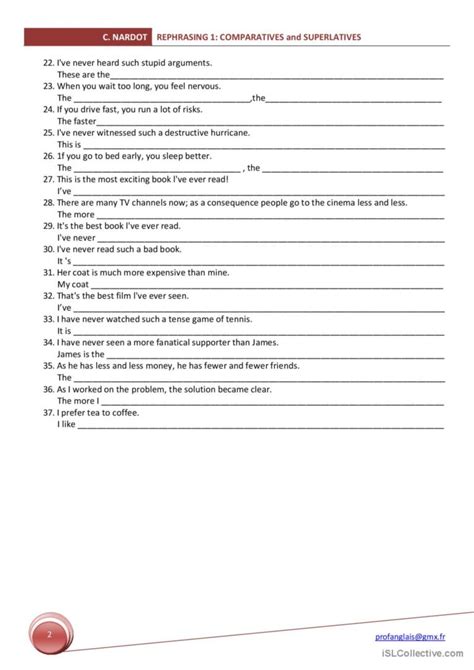 Rephrasing Comparatives And Superl English Esl Worksheets Pdf Doc