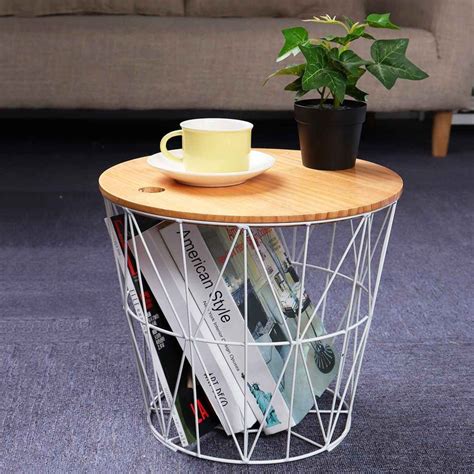 Smilemart modern lift top coffee table with hidden compartment & storage for living room reception room, white. Wire Basket With Wooden Slab, Storage Basket, Coffee Table ...
