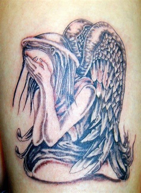 Colorful Crying Angel Tattoo