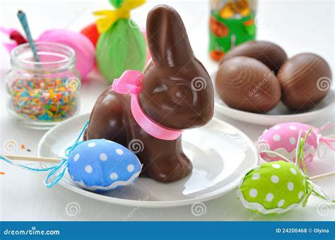 Easter Bunny And Chocolate Eggs Stock Photo Image Of Background