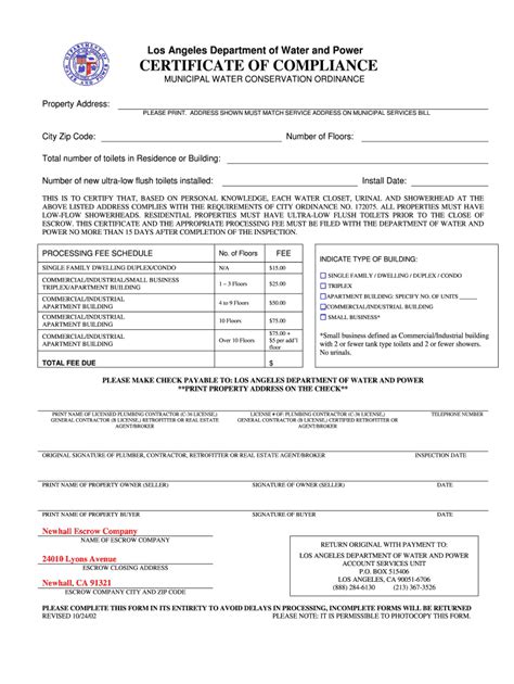 Ladwp Certificate Of Compliance Fill Out And Sign Online Dochub