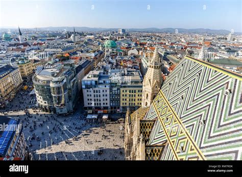 Panoramic View Of Vienna From St Stephens Cathedral Austria Stock