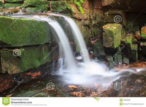 Waterfall And Rocks Covered With Moss Stock Image Image Of Stream