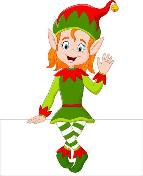 Best Cartoon Cute Christmas Elf Waving Hand Illustrations Royalty Free