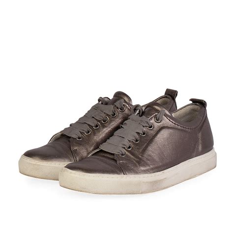 Lanvin Metallic Leather Sneakers Silver S 38 5 Luxity