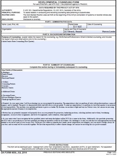 Initial Counseling Army Example Army Military