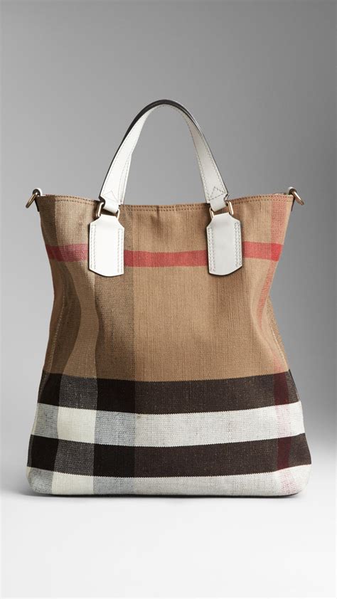 Burberry Medium Canvas Check Tote Bag In Brown Lyst