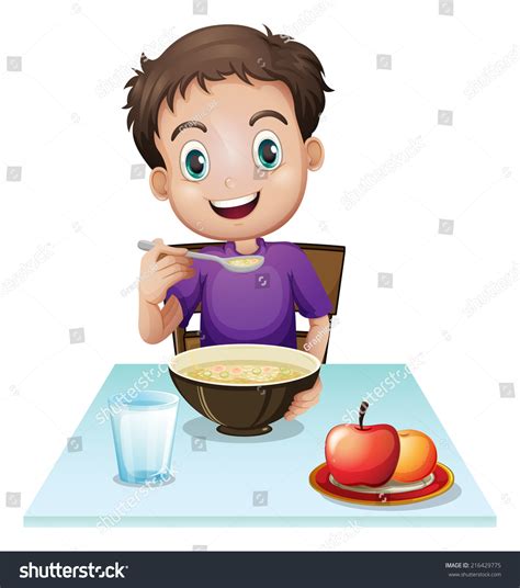 Illustration Boy Eating His Breakfast Table Stock Illustration