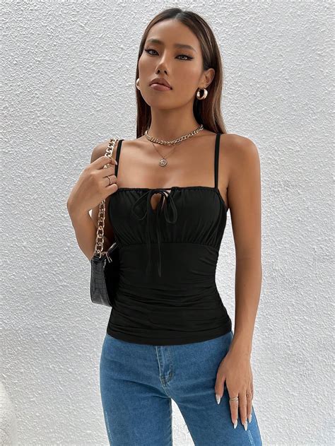 Shein Petite Tie Front Ruched Bust Cami Top Shein Uk