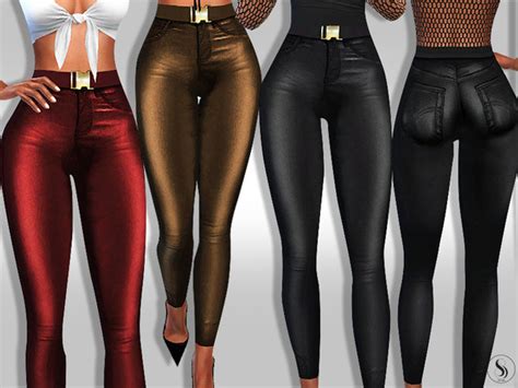 Leather Metallic Skinny Pants With Belt By Saliwa At Tsr Sims 4 Updates