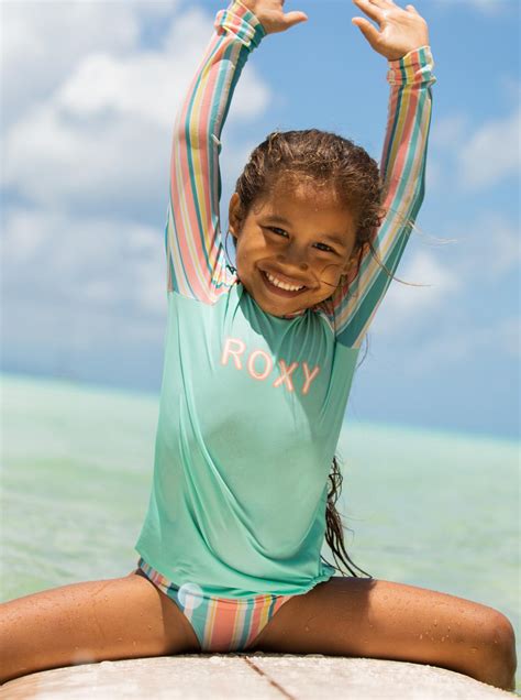 Roxy Girls Swim 2 7 Happiness Long Sleeve Upf 50 Lycra Rash Vest Swimsuit Set Latigo Bay