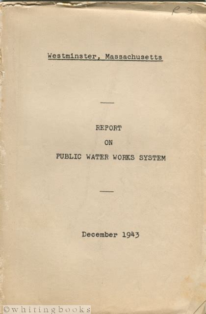Westminster Massachusetts Report On Public Water Works System December