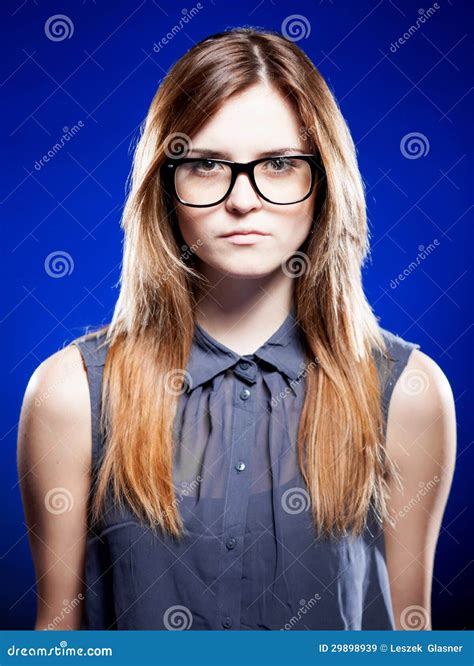 Strict Young Woman With Nerd Glasses Stock Image Image Of Glamourous