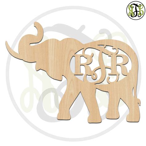 Elephant with Tusk Monogram- 230112M3- Animal Cutout, 3-Letter, unfinished, wood cutout, wood ...