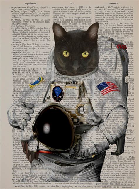 Black Cat Astronaut Dictionary Art Print Kitten Kitty Space Etsy