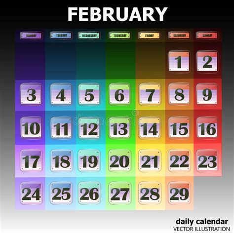 Calendario Colorido Para Febrero De 2020 En Inglés Conjunto De Botones