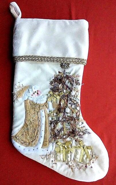 Gorgeous Ivory Velvet Hand Beaded And Embroidered Christmas Stocking ~ 20 Long Ebay