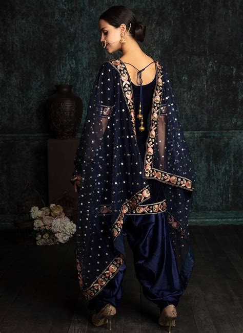 Navy Blue Embroidered Velvet Punjabi Suit Lashkaraa Party Wear