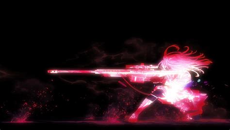 Wallpaper Night Anime Girls Red Fire Sniper Rifle Light Flare
