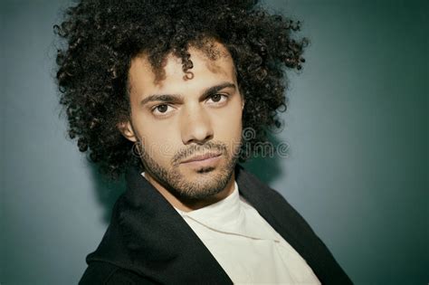 Portrait Of Cool Elegant Man With Curly Hair Stock Image Image Of