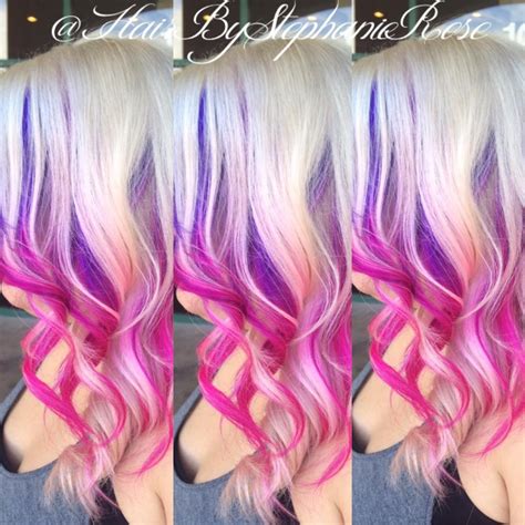 Purple To Pink Ombre Peekaboos On Blonde Hair