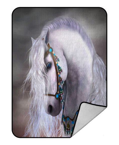 Gckg Artistic White Horse Unique Fleece Blanket Crystal Velvet Front