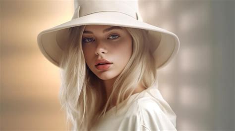 Premium Ai Image Blonde Glamour Fedora Model Beauty