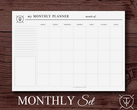 A4 Printable Monthly Planner Yearly By Wonderlandstationery