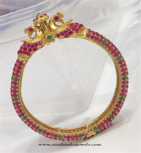 Gold Plated Ruby Kada Bangle South India Jewels