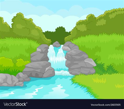 Beautiful Waterfall Cartoon Royalty Free Vector Image