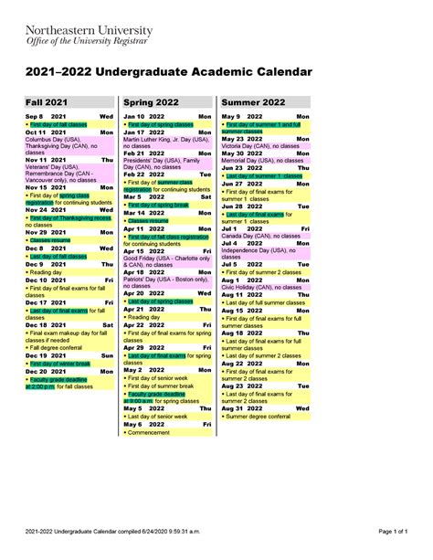 2021 2022 Northeastern Calendar 2021 2022 Undergraduate Calendar