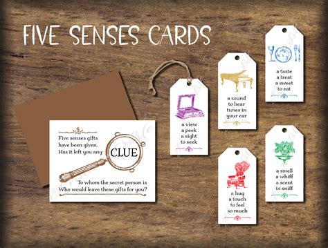 Five Senses Gift Tags Card Secret Person Exchange Instant Etsy