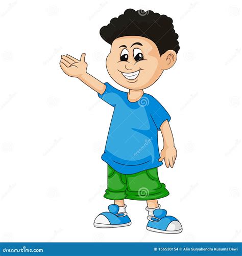 The Boy Waved His Hand While Smiling Cartoon Vector Illustration Stock