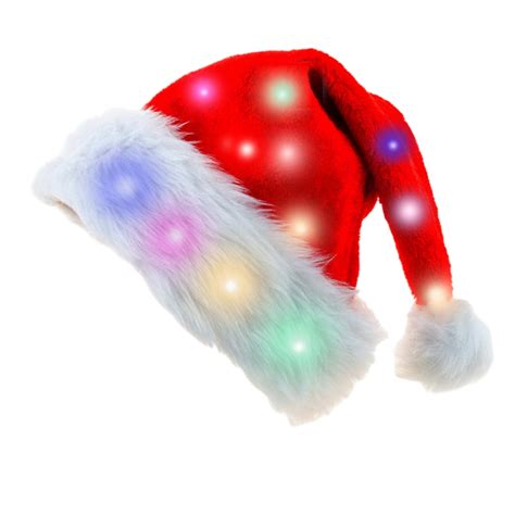 Novelty Funny Santa Hat With Led Lights Soft Plush Faux Furs Christmas