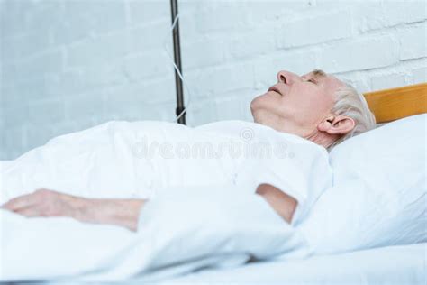 Senior Man In Coma Lying On Bed Stock Image Image Of Elderly Indoors