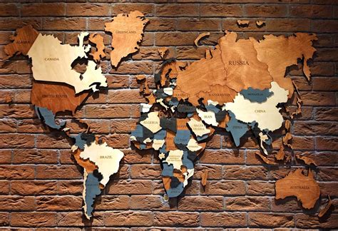 Wall Map Of The World Map Wooden Travel Push Pin Map World Etsy In