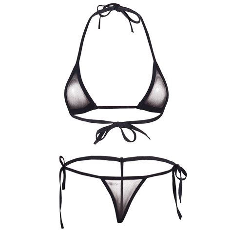 Buy Womens Sexy Tiny 2pcs Bikini Set Sheer Mesh See Through Swimsuit Bra Top With G String