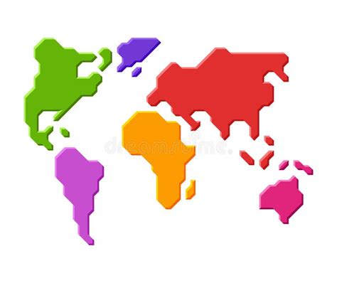 Mapa Del Mundo De Colores Sobre Un Fondo Blanco Aislado Continentes De