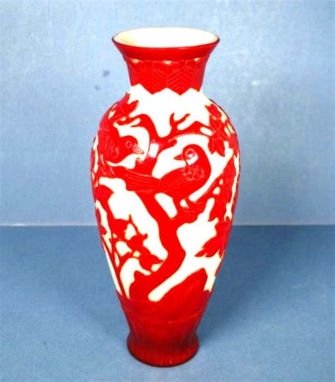 Antique Chinese Peking Glass Vase With Bird Decoration Zother Oriental